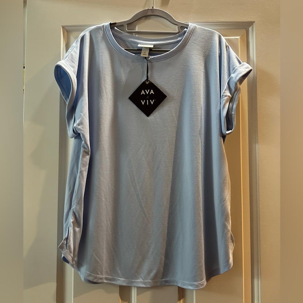 NEW w/Tags Ava&Viv Powder Blue Cuffed Short Sleeve Top Sz 14